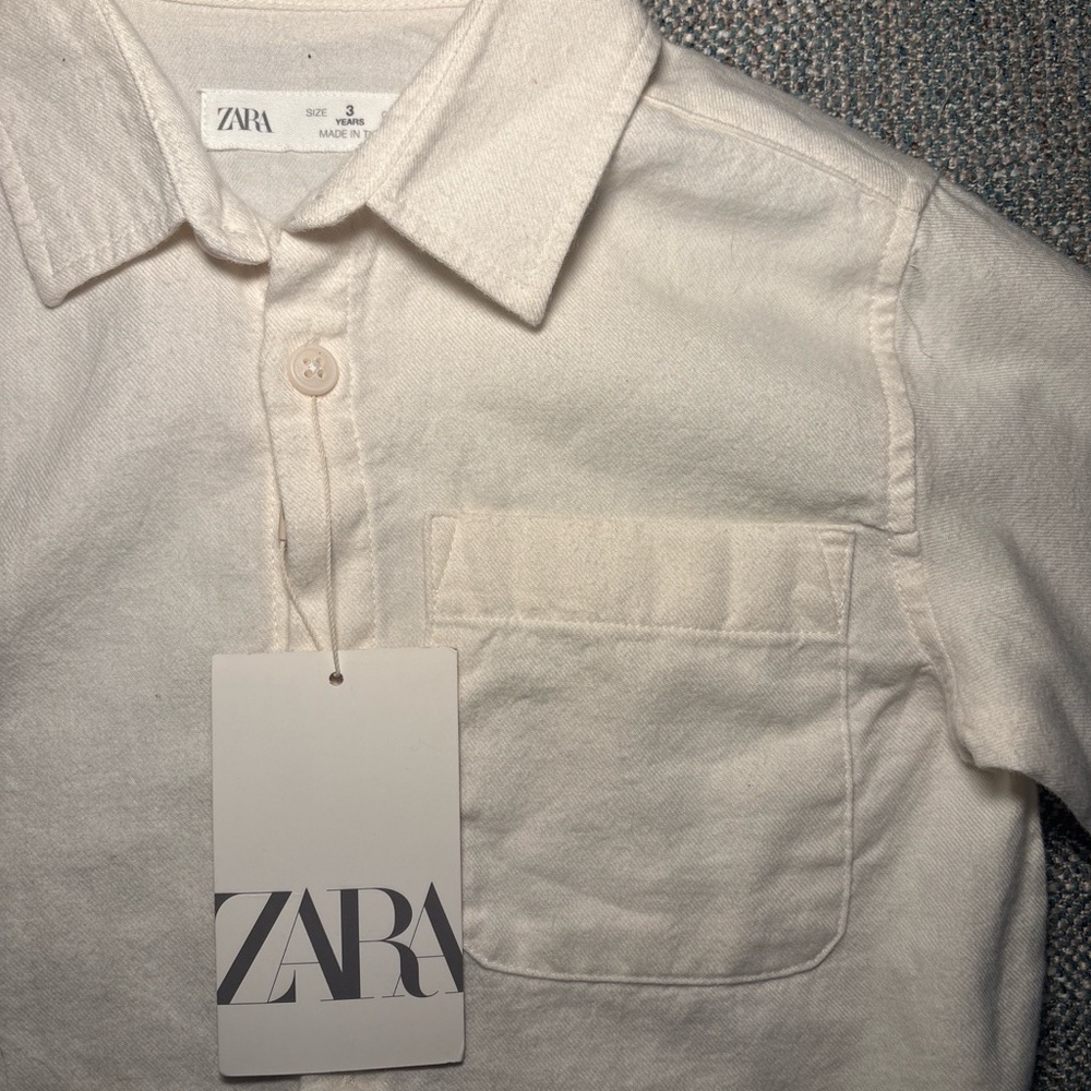 Zara Boys White Button Down Shirt 🤍 Classic Dress Shirt 3T Linen Look - Picture 4 of 6